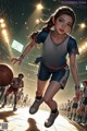 A girl in a basketball uniform dribbling a basketball on a court.